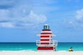 Lifeguard Tower Miami Beach, Florida. Atlantic Ocean background. Royalty Free Stock Photo