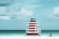 Lifeguard Tower Miami Beach, Florida. Atlantic Ocean background. Royalty Free Stock Photo