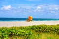 Lifeguard Tower Miami Beach, Florida. Sandy Tropical Scene. Royalty Free Stock Photo