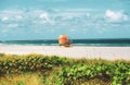 Lifeguard Tower Miami Beach, Florida. Sandy Tropical Scene. Royalty Free Stock Photo