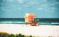 Lifeguard tower in Miami Beach. Sandy Tropical Scene. Royalty Free Stock Photo