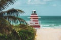 Lifeguard tower in Miami Beach. Travel ocean location concept. Royalty Free Stock Photo