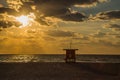 Lifeguard tower on the Miami South Beach during sunrise under the beautiful sky Royalty Free Stock Photo