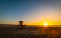 Lifeguard tower in Newport Beach at sunset Royalty Free Stock Photo