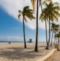 Lifeguard Tower and Palm Trees on Historic Hollywood Beach Royalty Free Stock Photo