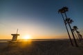 Lifeguard tower and palm trees in Newport beach Royalty Free Stock Photo