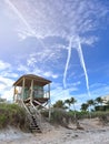 Lifeguard tower on the popular beach Royalty Free Stock Photo