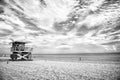 Lifeguard tower for rescue baywatch on beach in Miami, USA