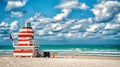 Lifeguard tower for rescue baywatch on beach in Miami, USA