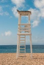 Lifeguard tower on the sandy beach beautiful seascape summer morning Athens, Greece. Royalty Free Stock Photo