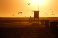 Lifeguard Tower and Sea Gull in Sunset Royalty Free Stock Photo