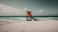 A lifeguard tower sitting on top of a sandy beach. Generative AI image.
