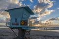 Lifeguard tower at sunset