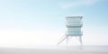 Lifeguard Tower in a white mist on a beach of seaside. Lonely landscape with watchtower. Generative AI Royalty Free Stock Photo