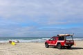 Lifeguard truck in sand at Mission Beach in San Diego, California