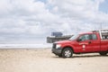 Lifeguard truck and pier Royalty Free Stock Photo