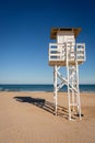 Lifeguard watch tower on empty beach Royalty Free Stock Photo