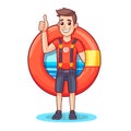 Lifeguard watching swimming pool. Swimming school. cartoon vector illustration. label, sticker, t-shirt printing