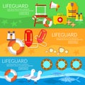 Lifeguards banners professional lifeguard on the beach Royalty Free Stock Photo