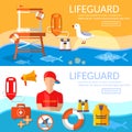 Lifeguards banners work of a professional lifeguard on the beach Royalty Free Stock Photo