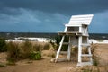 Lifeguards chair on a beach during a storm Royalty Free Stock Photo