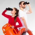 Lifeguards on duty looking through binoculars Royalty Free Stock Photo