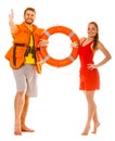Lifeguards in life vest with ring buoy. Success. Royalty Free Stock Photo