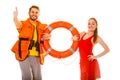 Lifeguards in life vest with ring buoy. Success. Royalty Free Stock Photo