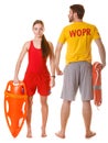 Lifeguards with rescue and ring buoy lifebuoy. Royalty Free Stock Photo