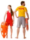 Lifeguards with rescue and ring buoy lifebuoy. Royalty Free Stock Photo