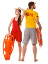 Lifeguards with rescue and ring buoy lifebuoy. Royalty Free Stock Photo