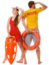 Lifeguards with rescue and ring buoy lifebuoy. Royalty Free Stock Photo