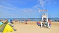 Swinoujscie, Poland. 15 August 2023. Lifeguards with rescue tower on the beach of the Baltic Sea Royalty Free Stock Photo