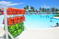 Lifejackets by the pook at the Perfect Day CocoCay island