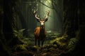 A lifelike character a deer hiding amidst an eerie forest