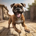 Brown Dog Running On Brick Street - Daz3d Style With Strong Facial Expression