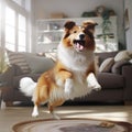 Lifelike 3d Image Of Happy Shetland Sheepdog Playing With Owners