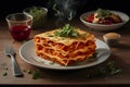 A lifelike depiction of lasagna in hyperrealistic foodgraphy