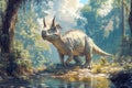 A lifelike illustration of a Torosaurus in a prehistoric landscape Royalty Free Stock Photo
