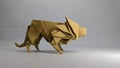 The lifelike origami lion is ready to pounce