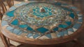 A lifelike picture of a mosaic tabletop featuring a mesmerizing geometric pattern