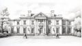 Lifelike Rendering Of Neoclassical Georgian Luxury Villa Facade Sketch