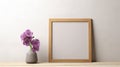 Lifelike Renderings Of Blank Picture Frame With Purple Flower