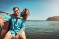 Lifes all good aboard a boat. a young couple spending time together on a yacht. Royalty Free Stock Photo