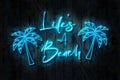 Lifes A Beach neon sign on a dark wooden wall, 3D illustration