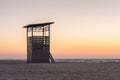 Lifesaver patrol tower on the Coast. Sunset time, summer travel background