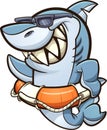 Cool shark with sunglasses wearing a lifesaver.