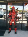 Lifesize Deadpool statue in front of toy store Royalty Free Stock Photo
