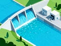 Hydropower dam illustration showcasing renewable energy and water conservation Royalty Free Stock Photo