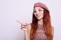 Lifestyle, beauty and people concept: Beauty redhair girl  wearing pink beret Royalty Free Stock Photo